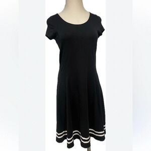 Large (16-18) Ralph Lauren Black Midi Dress with White Stripe Hem